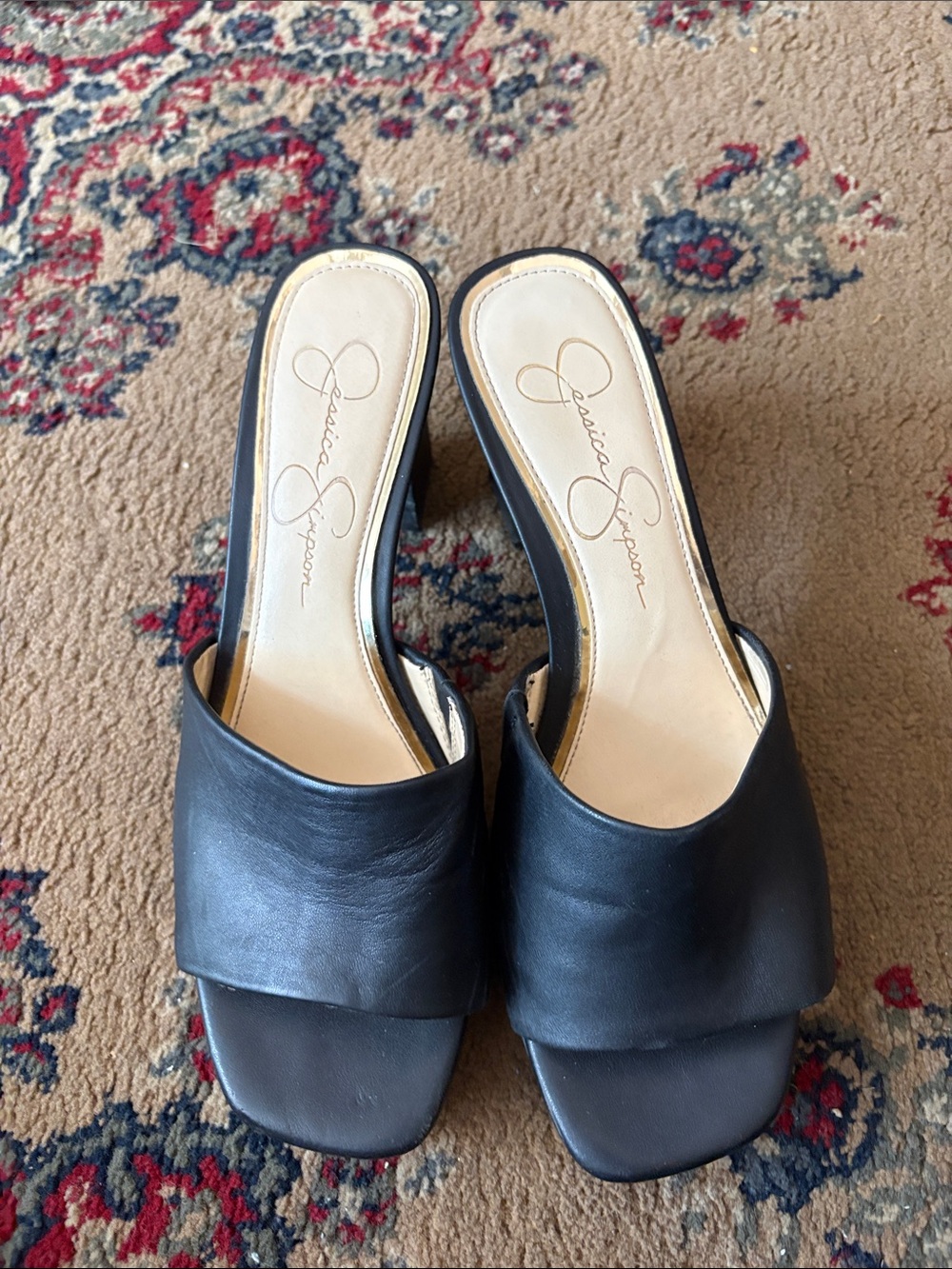 Jessica Simpson Black Leather Slide Mules